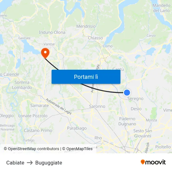 Cabiate to Buguggiate map