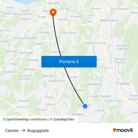 Cairate to Buguggiate map