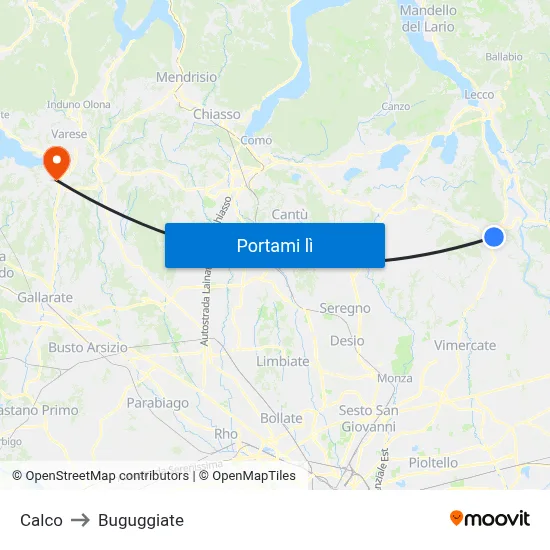 Calco to Buguggiate map