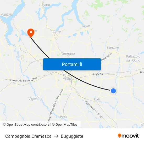 Campagnola Cremasca to Buguggiate map