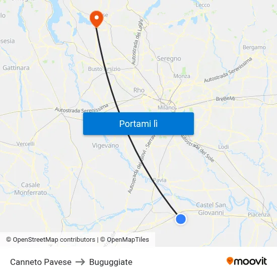 Canneto Pavese to Buguggiate map