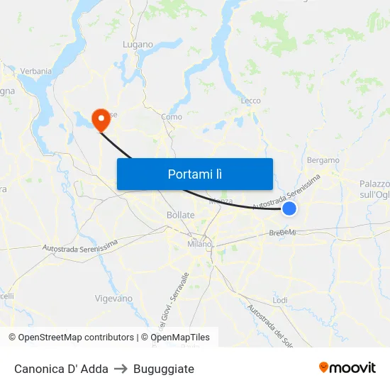 Canonica D' Adda to Buguggiate map