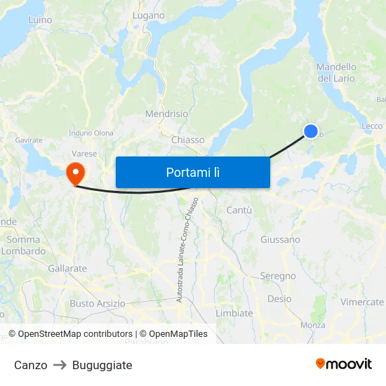 Canzo to Buguggiate map