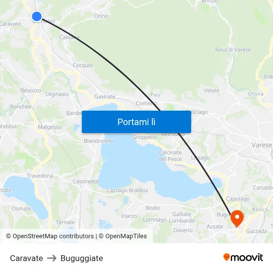 Caravate to Buguggiate map