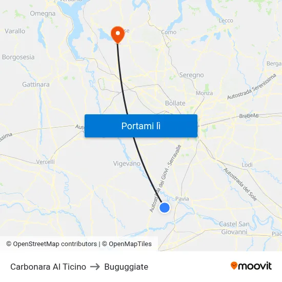 Carbonara Al Ticino to Buguggiate map