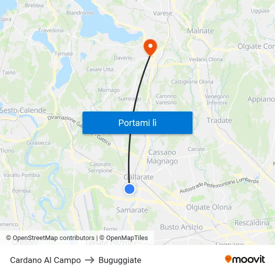 Cardano Al Campo to Buguggiate map
