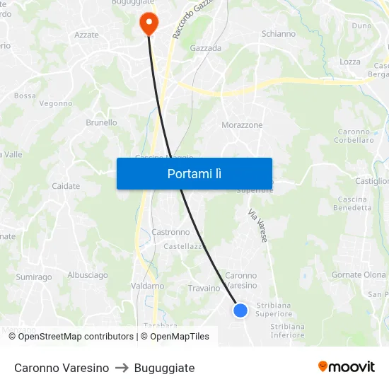 Caronno Varesino to Buguggiate map