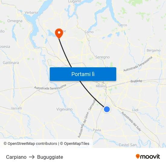 Carpiano to Buguggiate map