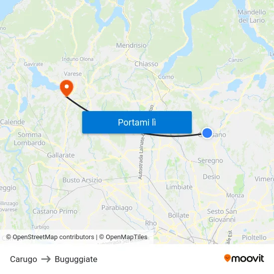 Carugo to Buguggiate map