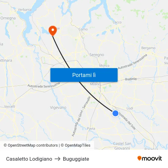 Casaletto Lodigiano to Buguggiate map