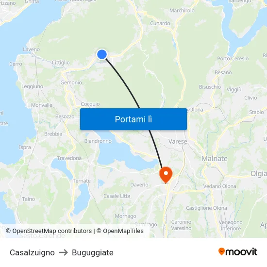 Casalzuigno to Buguggiate map