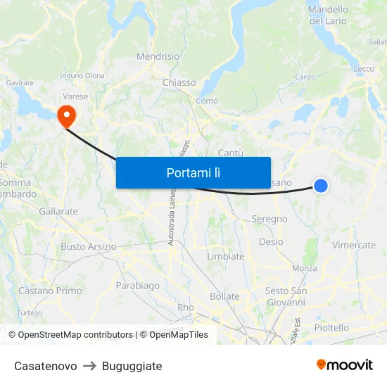 Casatenovo to Buguggiate map
