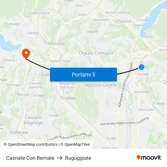 Casnate Con Bernate to Buguggiate map