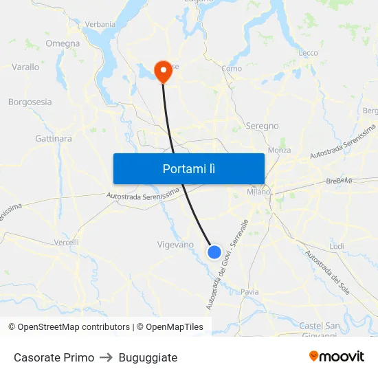 Casorate Primo to Buguggiate map