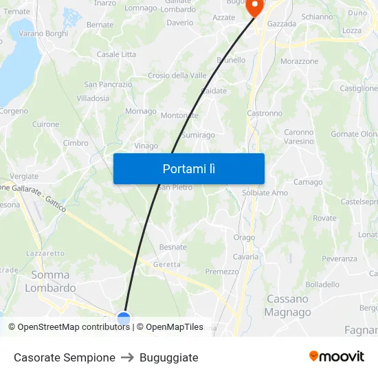Casorate Sempione to Buguggiate map