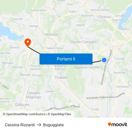 Cassina Rizzardi to Buguggiate map