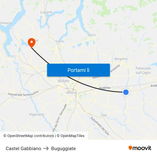 Castel Gabbiano to Buguggiate map