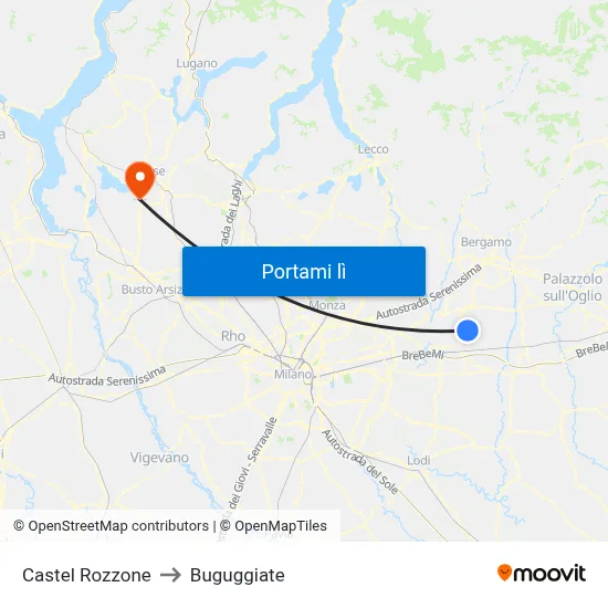 Castel Rozzone to Buguggiate map