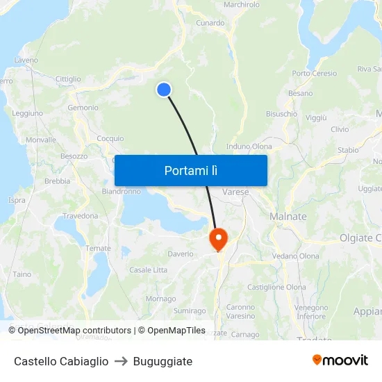 Castello Cabiaglio to Buguggiate map