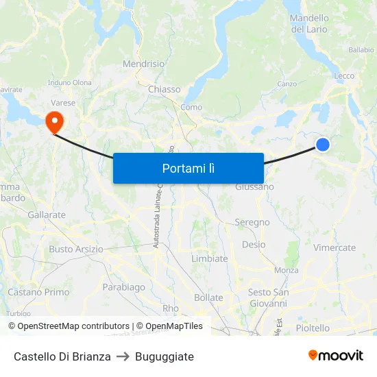 Castello Di Brianza to Buguggiate map