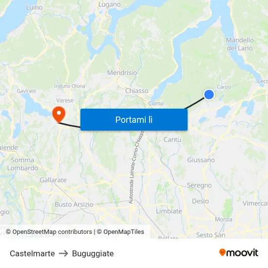Castelmarte to Buguggiate map