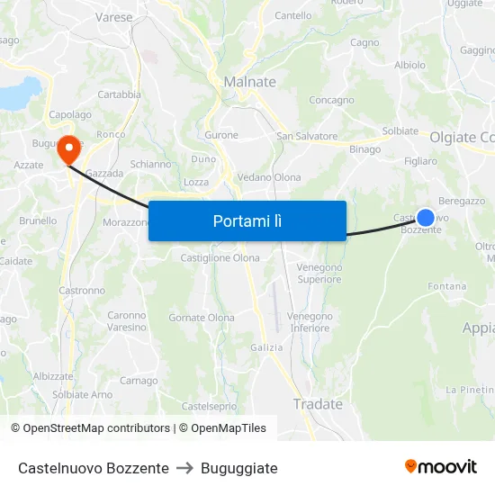 Castelnuovo Bozzente to Buguggiate map