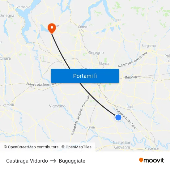 Castiraga Vidardo to Buguggiate map