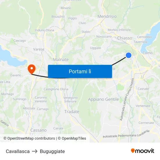 Cavallasca to Buguggiate map