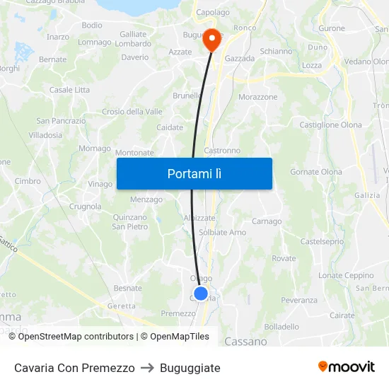 Cavaria Con Premezzo to Buguggiate map