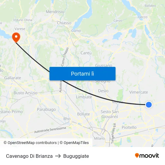 Cavenago Di Brianza to Buguggiate map