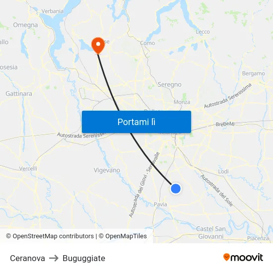 Ceranova to Buguggiate map