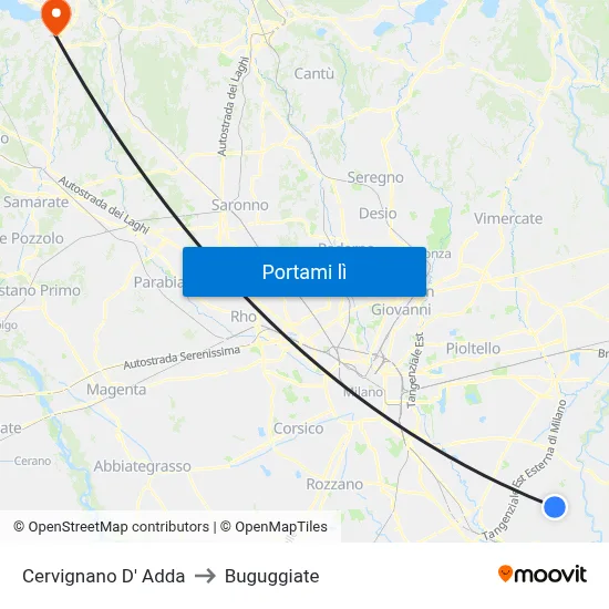 Cervignano D' Adda to Buguggiate map