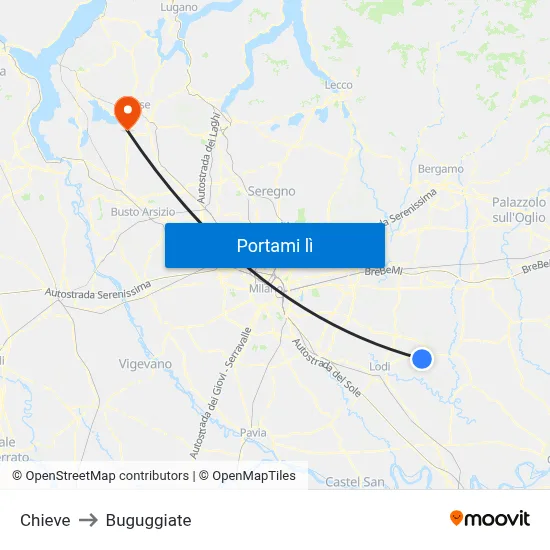 Chieve to Buguggiate map
