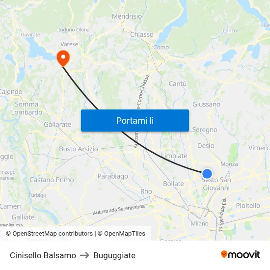 Cinisello Balsamo to Buguggiate map