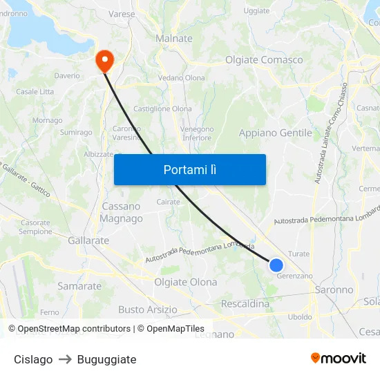 Cislago to Buguggiate map