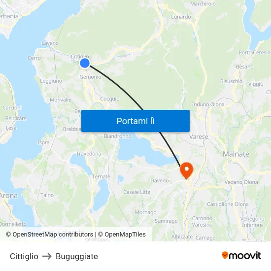 Cittiglio to Buguggiate map
