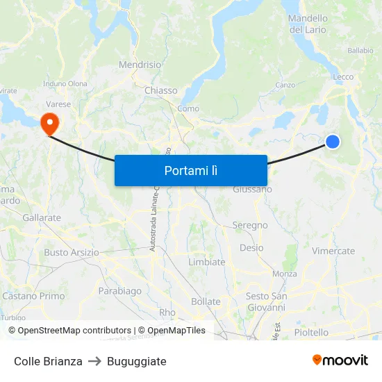 Colle Brianza to Buguggiate map