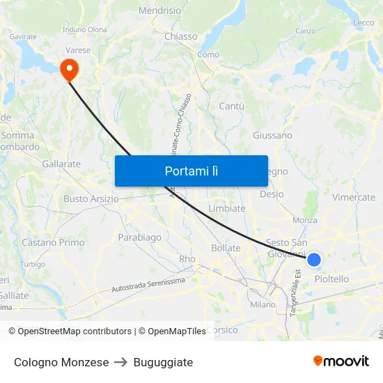 Cologno Monzese to Buguggiate map