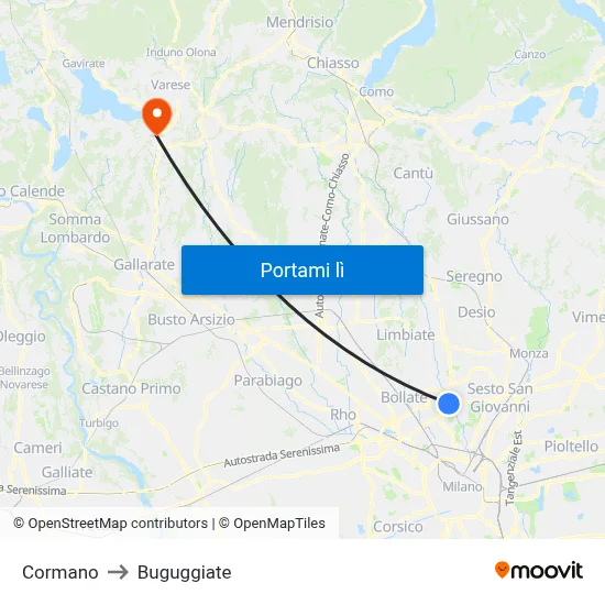 Cormano to Buguggiate map
