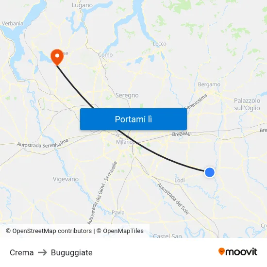 Crema to Buguggiate map