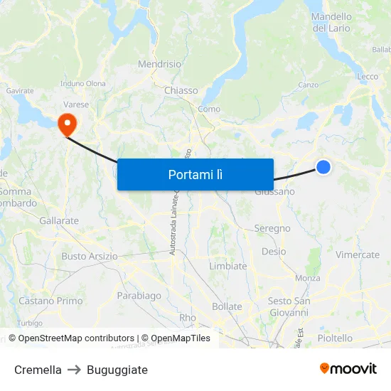 Cremella to Buguggiate map