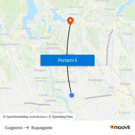 Cuggiono to Buguggiate map