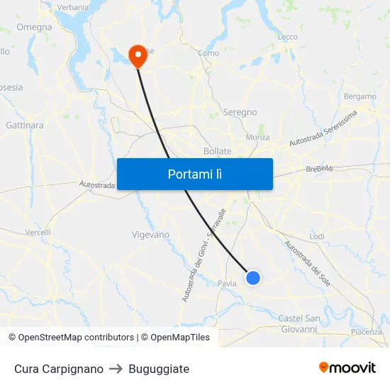 Cura Carpignano to Buguggiate map