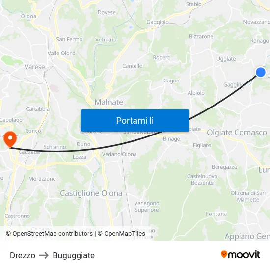 Drezzo to Buguggiate map