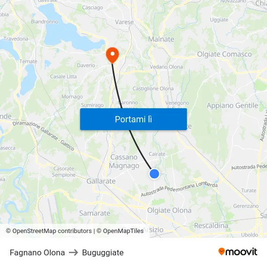 Fagnano Olona to Buguggiate map