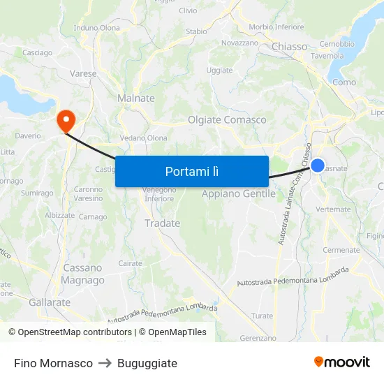 Fino Mornasco to Buguggiate map