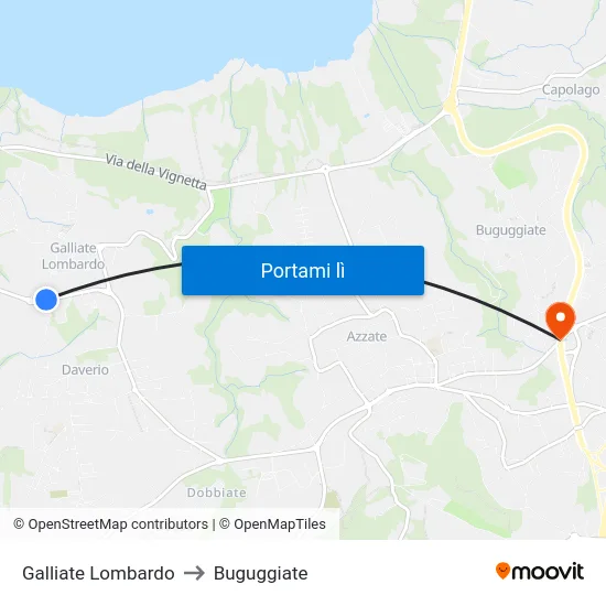 Galliate Lombardo to Buguggiate map