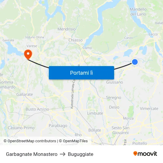 Garbagnate Monastero to Buguggiate map