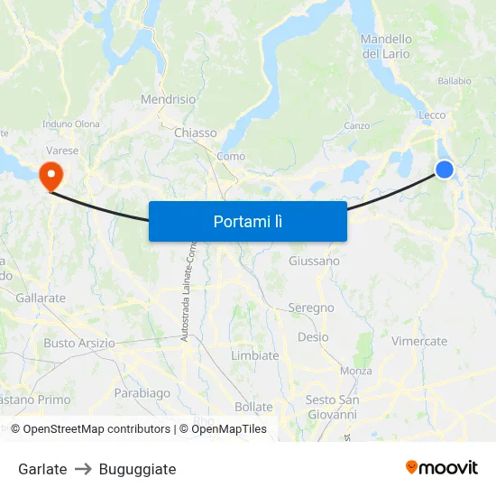 Garlate to Buguggiate map