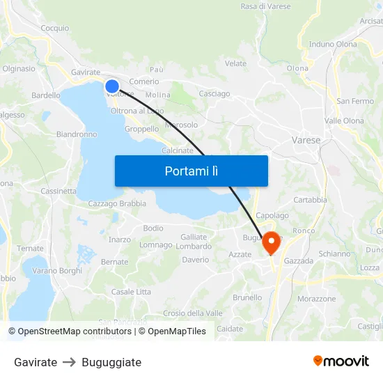 Gavirate to Buguggiate map